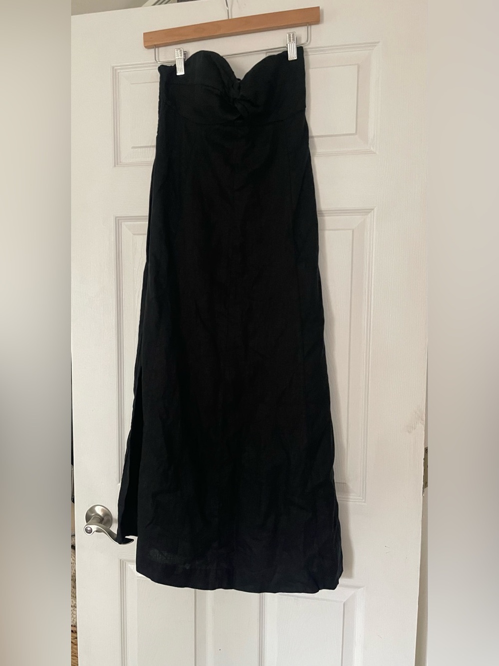 Madewell Strapless Black 100% linen midi dress classic front tie 4